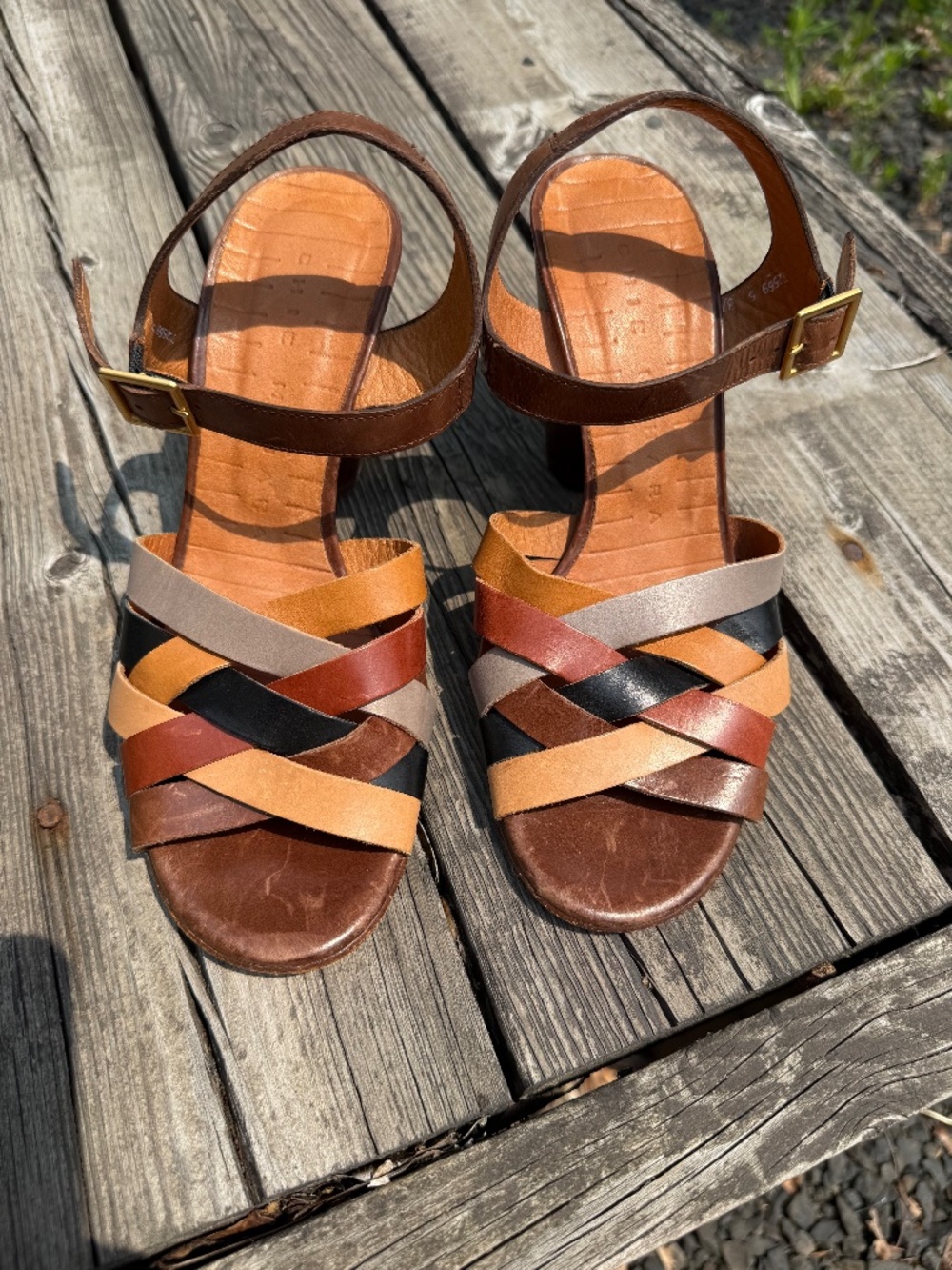 Chie Mihara Interwoven Leather Block Heels Size 37.5 (US 7)